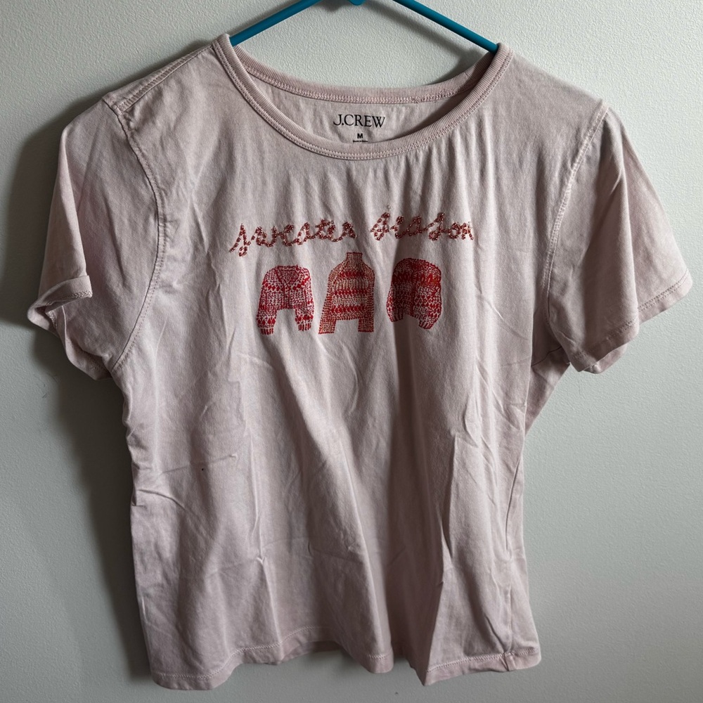J.Crew Light Pink Tee with Red Accents